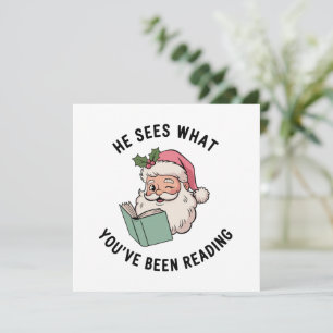 He Sees What You've Been Reading Bookish Christmas Holiday Card