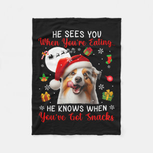 He Sees When You're Eating Snacks Xmas Australian Fleece Blanket