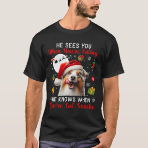 He Sees When You're Eating Snacks Xmas Australian T-Shirt