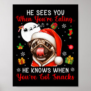 He Sees When You're Eating Snacks Xmas Pug Owner F Poster
