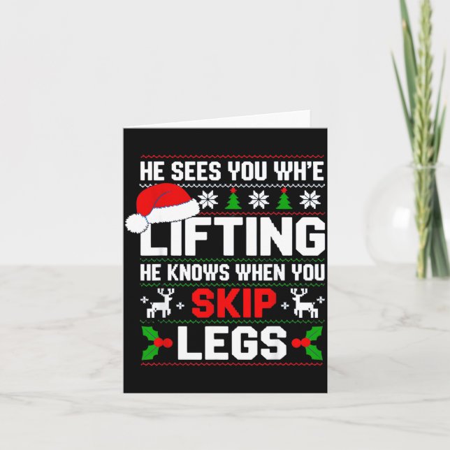 He Sees You Lifting Skip Legs Gym Enthusiasts Funn Card (Front)