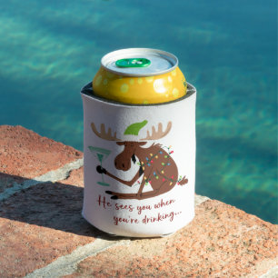 He Sees You When Drinking Funny Christmas Reindeer Can Cooler