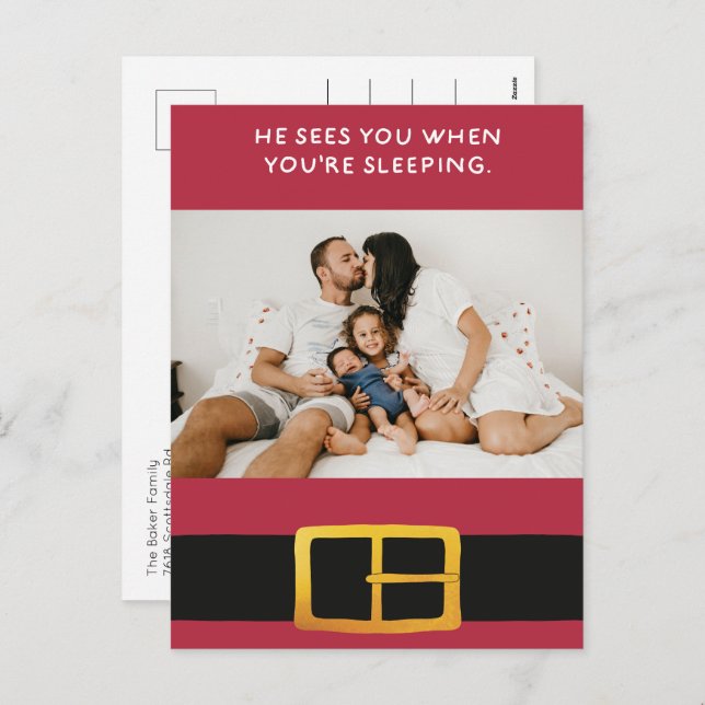 He Sees You When You’re Sleeping Photo Holiday Postcard (Front/Back)