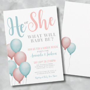 He She Gender Reveal Invitation