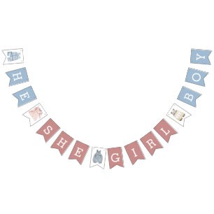 He She Girl Boy Gender Reveal Dusty Pink Blue Bunting