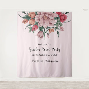 He & She Modern Baby in Bloom Gender Reveal Tapestry