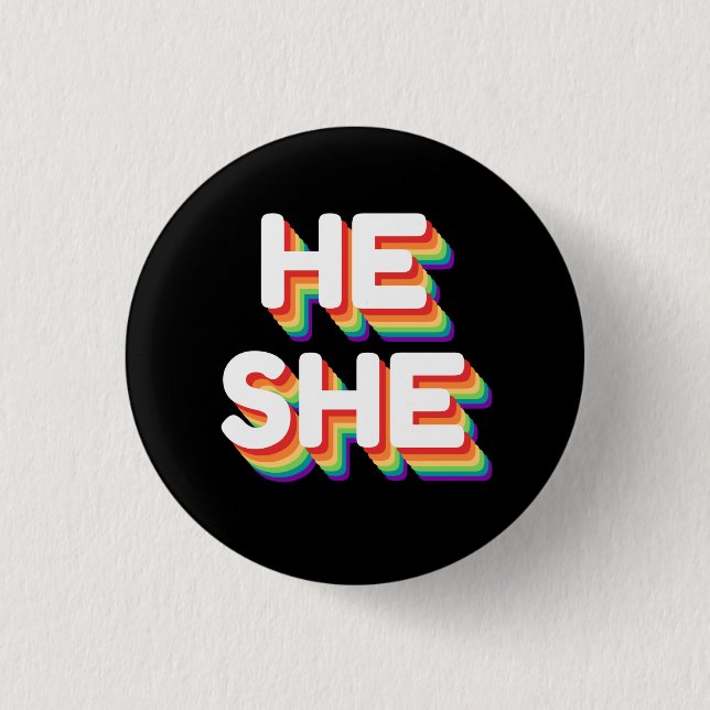 He/She Pronouns Rainbow 3D Retro 3 Cm Round Badge (Front)