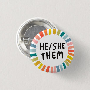 HE/SHE/THEM Pronouns Rainbow Soft Circle Rings 3 Cm Round Badge