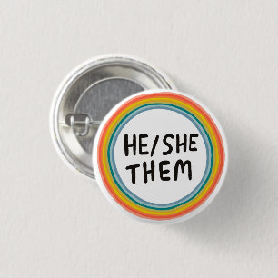 HE/SHE/THEM Pronouns Rainbow Soft Circle Rings 3 Cm Round Badge