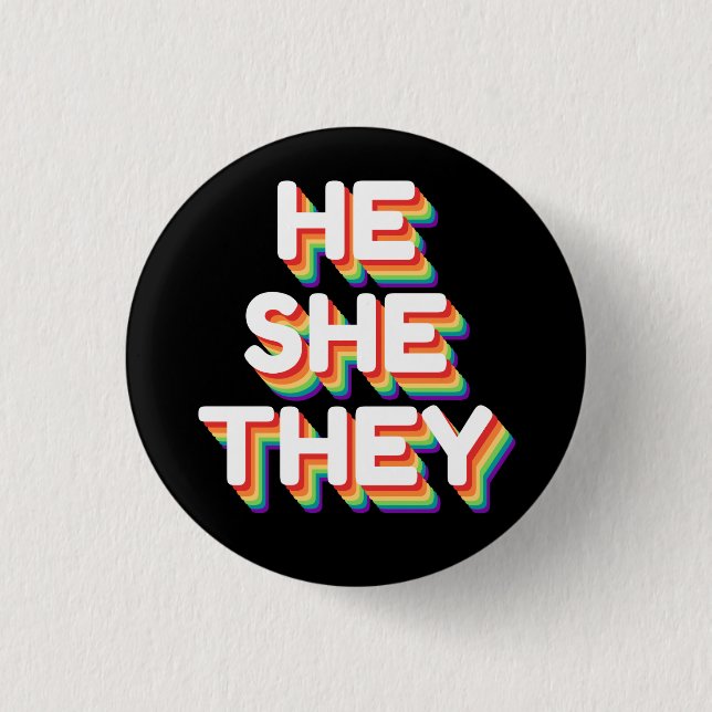 He/She/They Pronouns Rainbow 3D Retro 3 Cm Round Badge (Front)