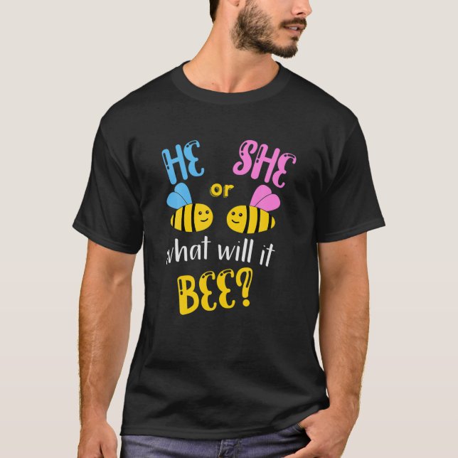He She What Will It Bee Gender Reveal Boy Girl Bab T-Shirt (Front)