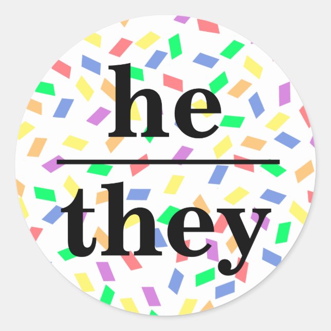 He they pastel rainbow sprinkles pronoun  classic round sticker (Front)