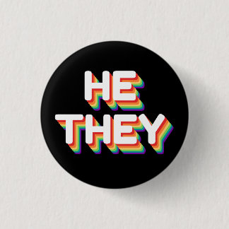 He/They Pronouns Rainbow 3D Retro 3 Cm Round Badge