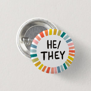 HE/THEY Pronouns Rainbow Soft Circle Rings 3 Cm Round Badge