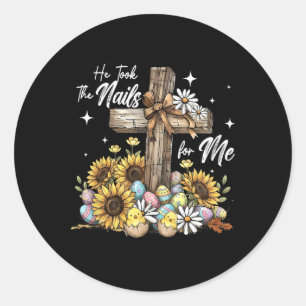 He Took The Nails For Me Jesus Bunny Flower Christ Classic Round Sticker