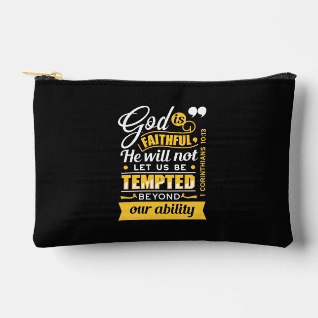  He Will Not Let You Be Tempted – Bible Verse Accessory Pouch (Front)