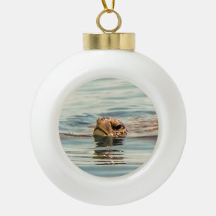 Head Above Water Turtle Ocean Wildlife Art Ceramic Ball Christmas Ornament