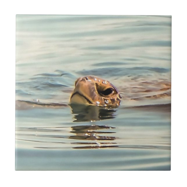 Head Above Water Turtle Ocean Wildlife Art Ceramic Tile (Front)