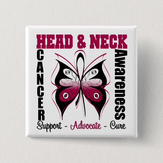 Head and Neck Cancer Awareness Butterfly 15 Cm Square Badge (Front)