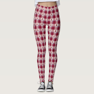 Head and Neck Cancer Awareness Plaid Burgundy Leggings