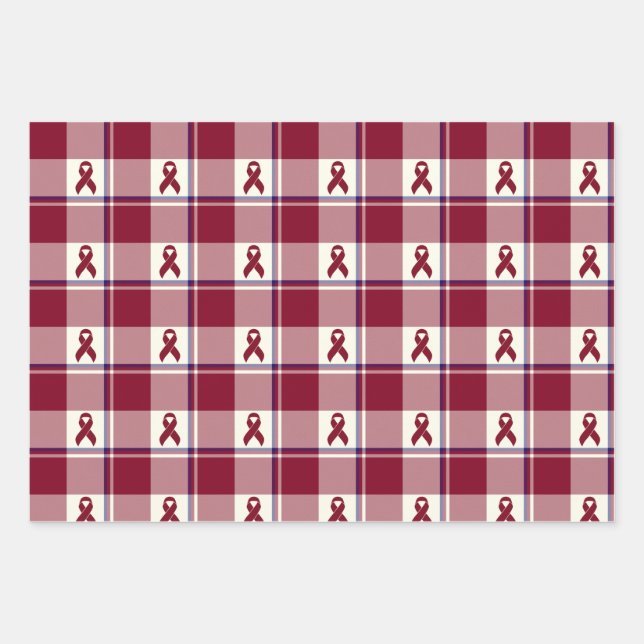 Head and Neck Cancer Awareness Plaid Burgundy Wrapping Paper Sheet (Front)