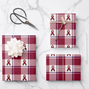 Head and Neck Cancer Awareness Plaid Burgundy Wrapping Paper Sheet