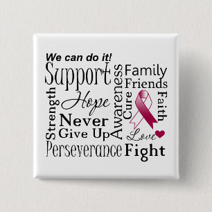 Head and Neck Cancer Supportive Words 15 Cm Square Badge