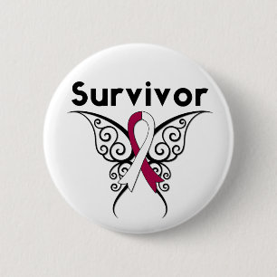 Head and Neck Cancer Survivor Tribal Butterfly 6 Cm Round Badge