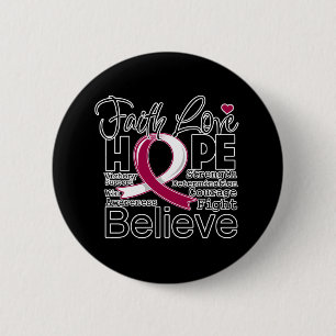 Head and Neck Cancer Typographic Faith Love Hope 6 Cm Round Badge