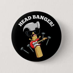 Head Banger Funny Music Puns Dark BG 6 Cm Round Badge