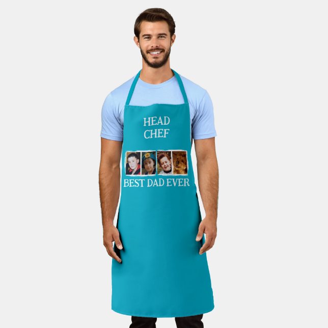 Head Chef Best Dad Ever 4 photo white blue Apron (Worn)