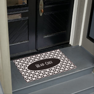 Head Chef Black and White Chequered Kitchen Doormat