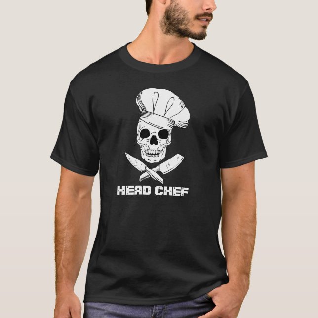 Head Chef Cool Skeleton in a Chef Hat Design T-Shirt (Front)