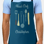 Head Chef Personalised Apron<br><div class="desc">Fun Head Chef design with kitchen implements for your favourite chef, cook or grill expert. Change the name to personalise.</div>