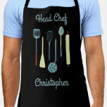 Head Chef Personalised Apron<br><div class="desc">Fun Head Chef design with kitchen implements for your favourite chef, cook or grill expert. Change the name to personalise.</div>