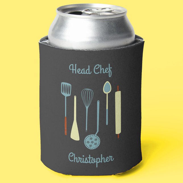 Head Chef Personalized Can Cooler (Head Chef personalized vintage kitchen design can cooler)