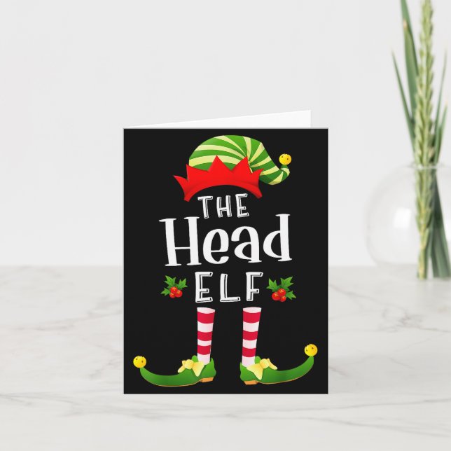 Head Christmas Elf Matching Pajama X-mas Party  Card (Front)