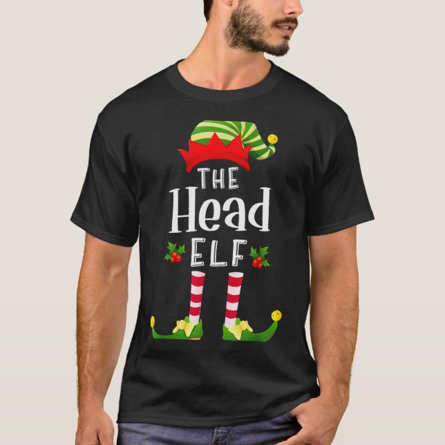 Head Christmas Elf Matching Pajama X-mas Party  T-Shirt (Front)