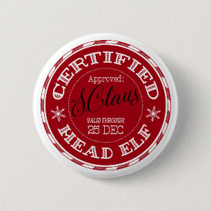 Head Elf Christmas Seal of Approval 6 Cm Round Badge