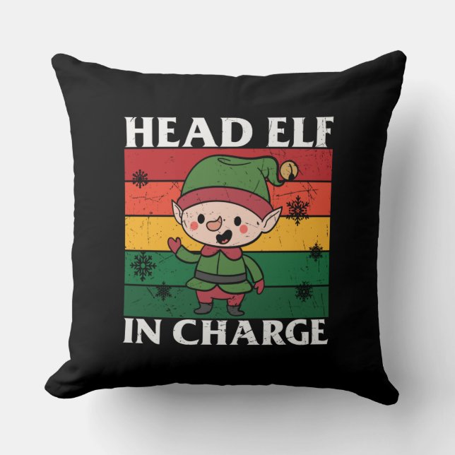 Head Elf In Charge - Cute Christmas Elf Cushion (Front)