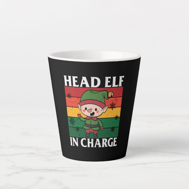 Head Elf In Charge - Cute Christmas Elf Latte Mug (Front)