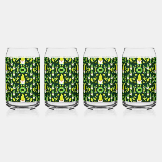 Head Garden Gnome Gardener Can Glass (Front)