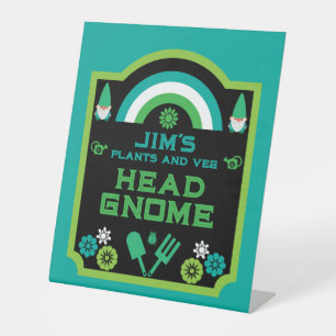 Head Garden Gnome Gardener Pedestal Sign