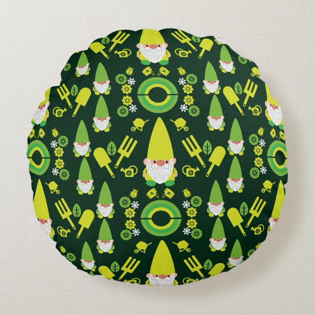 Head Garden Gnome Gardener Round Cushion (Front)