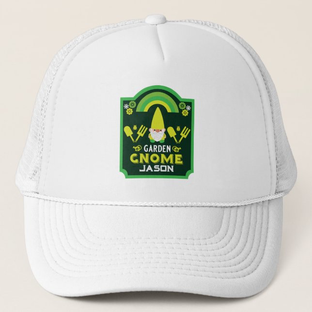 Head Garden Gnome Gardener Trucker Hat (Front)