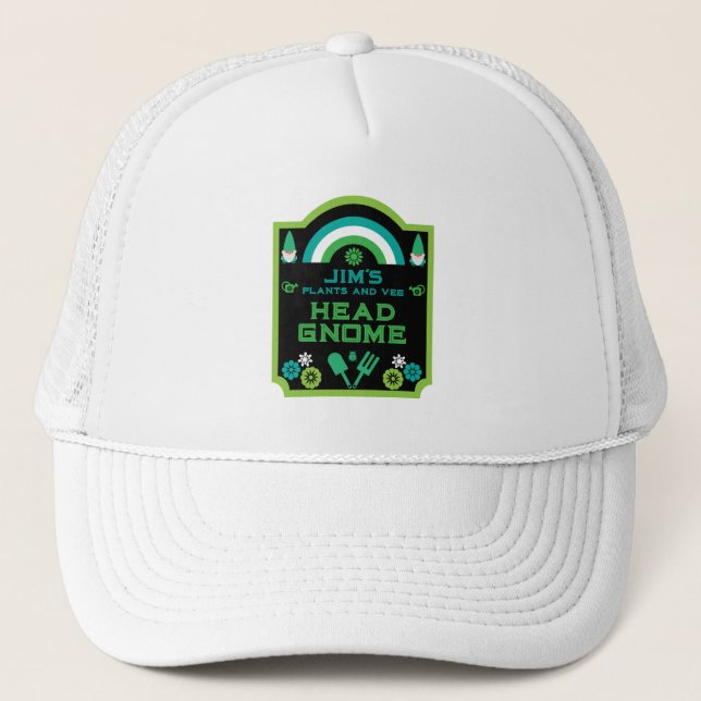 Head Garden Gnome Gardener Trucker Hat (Front)