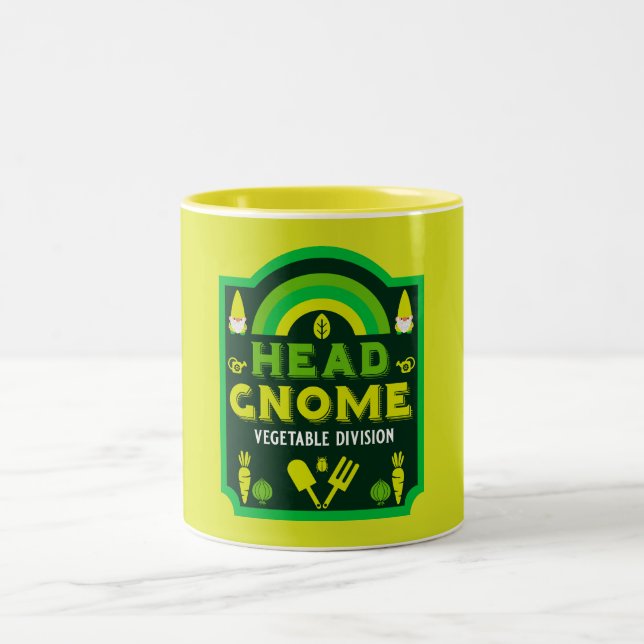 Head Garden Gnome Vegetable Garden Two-Tone Coffee Mug (Center)