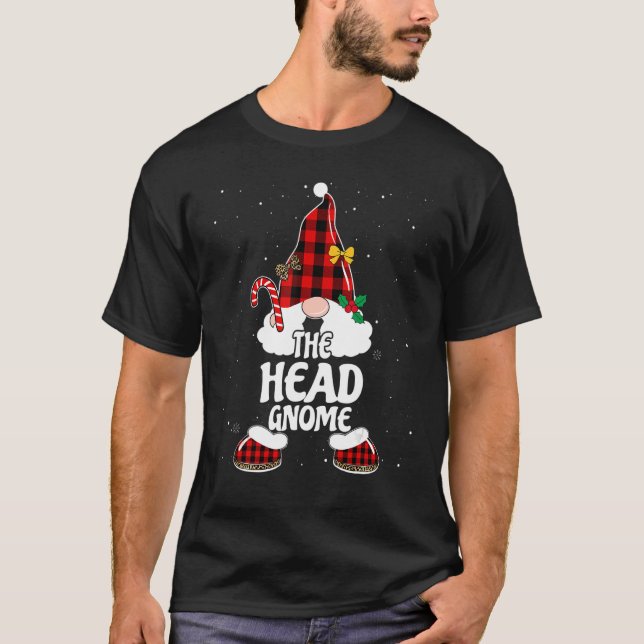 Head Gnome Buffalo Plaid Matching Family Christmas T-Shirt (Front)