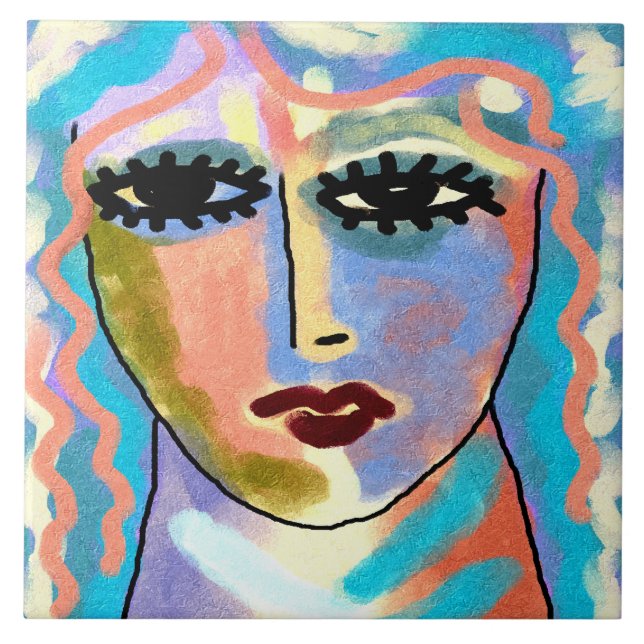 Head in the Clouds Abstract Digital Painting Ceramic Tile (Front)