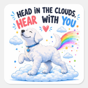 Head in the Clouds Cute Dog Design Square Sticker